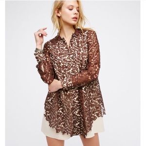 Free People brown lace and cream blazer/dress sz 4